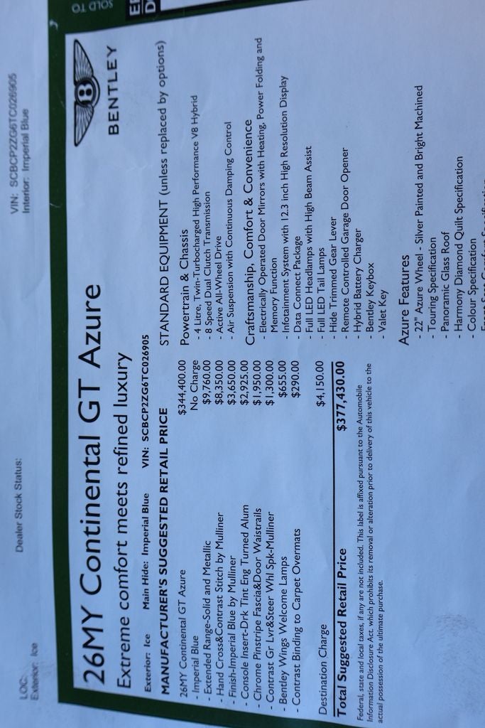 2026 Bentley Continental GT Azure