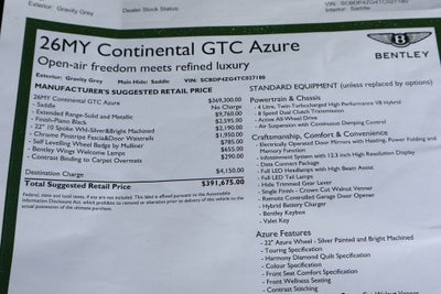 2026 Bentley Continental GTC Azure